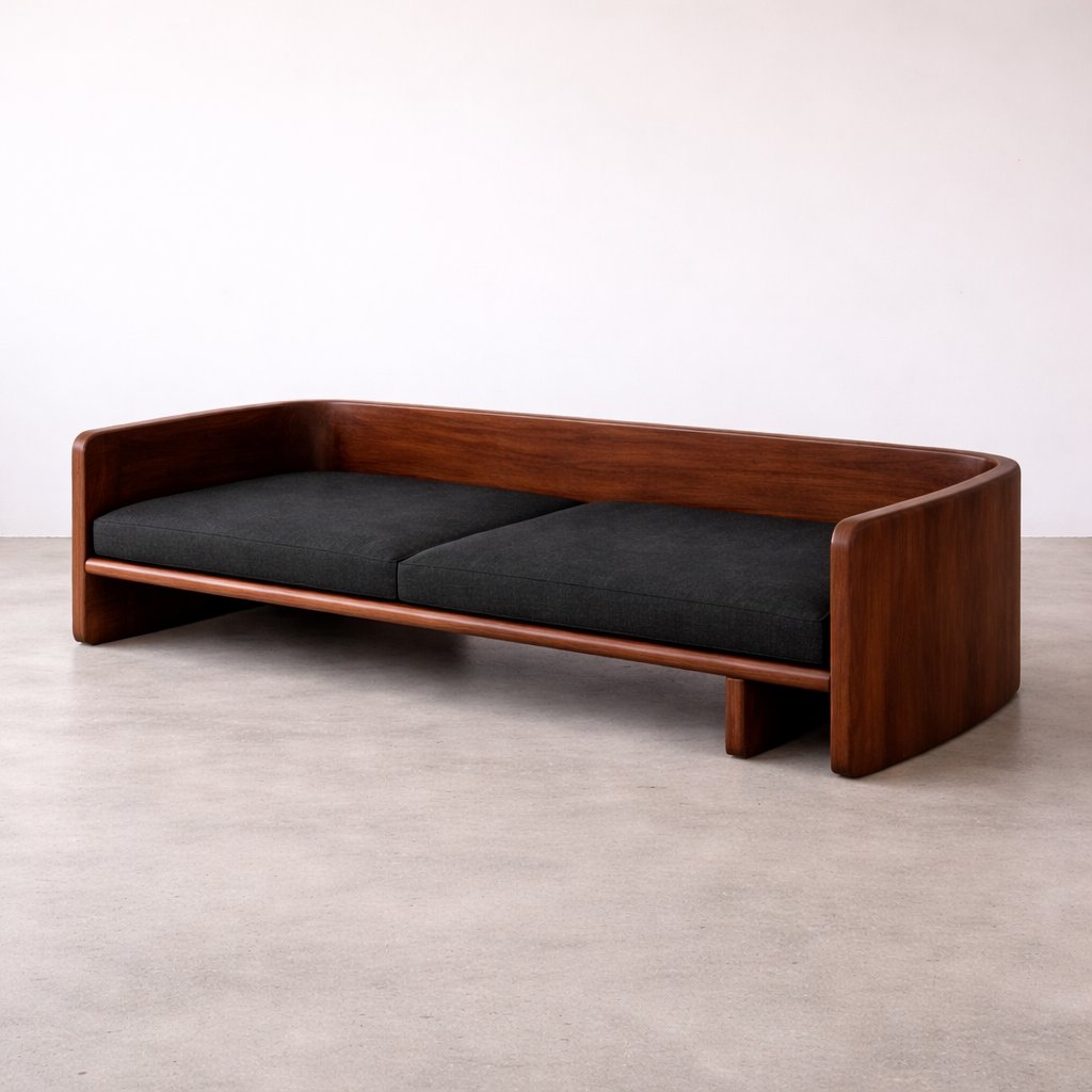Solid walnut arc sofa — custom furniture design and production Bangkok