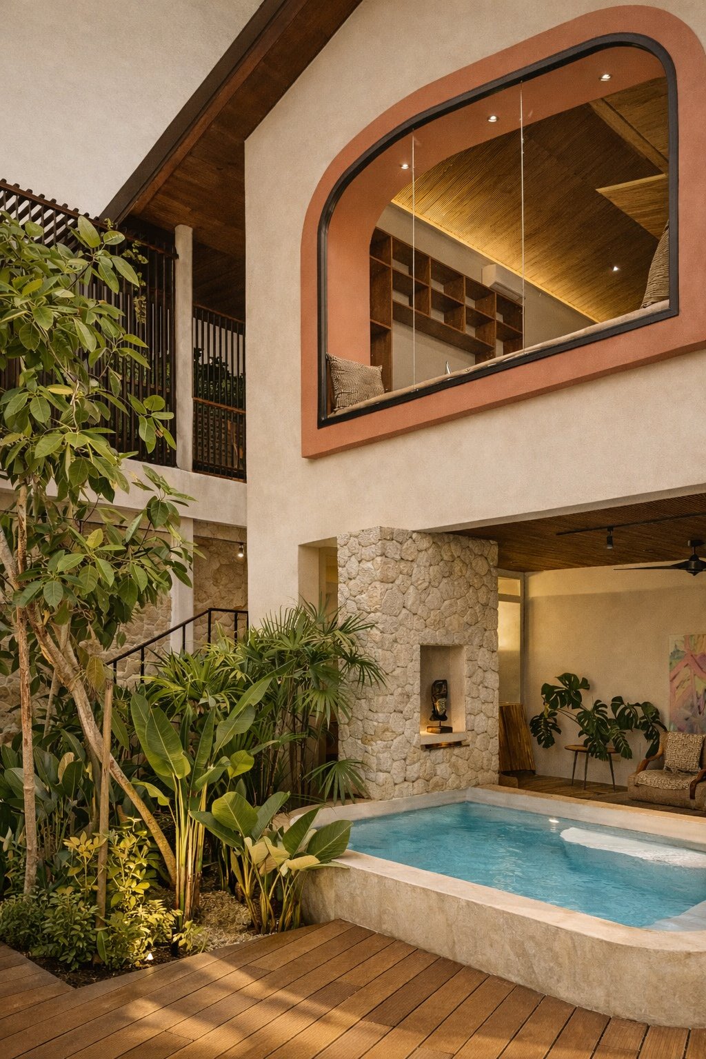 Spatial villa commission Thailand — custom timber and walnut joinery
